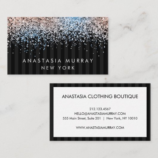 Chic Modern gestreift Schwarz und Grau Glitzer Lux Visitenkarte (Vorne/Hinten)