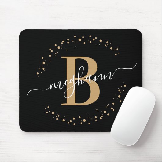 Chic Modern Girl Black Name Script Monogram Mousepad (Mit Mouse)