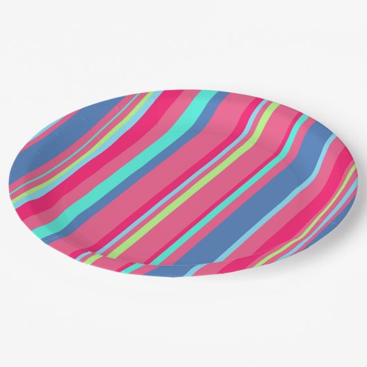 Chic Modern Girly Candy Stripe Muster Pappteller (Schrägansicht)