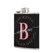 Chic Modern Girly Pink Black Name Script Monogram Flachmann (Links)
