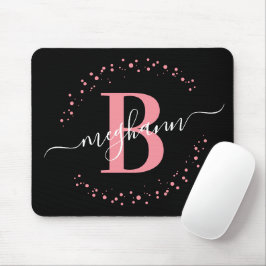 Chic Modern Girly Pink Black Name Script Monogram Mousepad