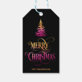 Chic Modern Glitzer Pine Tree Frohe Weihnachten Geschenkanhänger (Vorderseite)