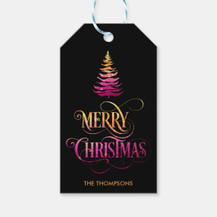 Chic Modern Glitzer Pine Tree Frohe Weihnachten Geschenkanhänger