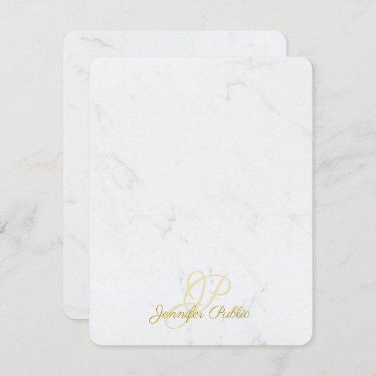 Chic Modern Gold Caligraphed Script Marble Elegant Mitteilungskarte (Vorne/Hinten)