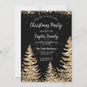 Chic Modern Gold Glitzer Weihnachtsbaum Party Einladung