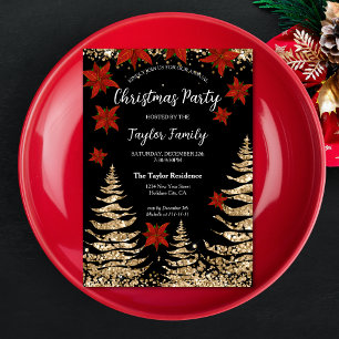 Chic Modern Gold Glitzer Weihnachtsbaum Party Einladung