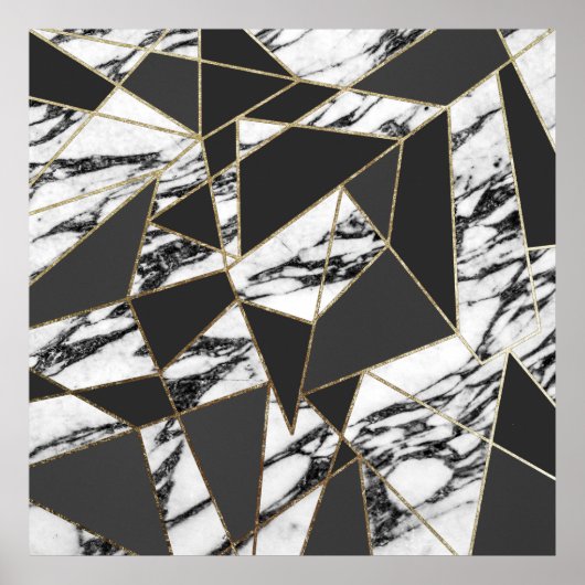 Chic Modern Gold Marmor und Black Geometric Poster (Vorne)