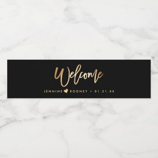 Chic+Modern Gold Script Event Willkommen Wasserflaschenetikett (Einzelnes Label)