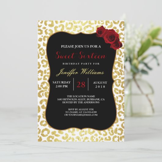 Chic Modern Gold White Leopard Jaguar Cheetah Einladung (Stehend Vorderseite)