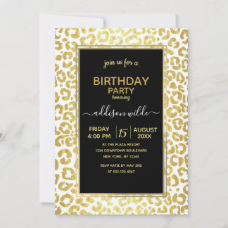 Chic Modern Gold White Leopard Jaguar Cheetah Einladung