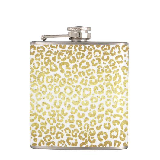 Chic Modern Gold White Leopard Jaguar Cheetah Flachmann (Vorderseite)