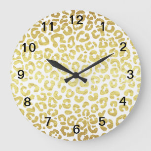 Chic Modern Gold White Leopard Jaguar Cheetah Große Wanduhr