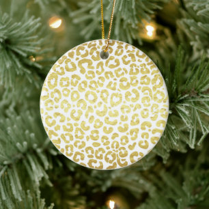 Chic Modern Gold White Leopard Jaguar Cheetah Keramik Ornament