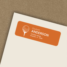 Chic Modern Golf Ball & Tee Orange Return Address