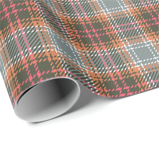 Chic Modern Gray Orange Kariert Tweed Pattern Gesc Geschenkpapier (Rolleneckpunkt)