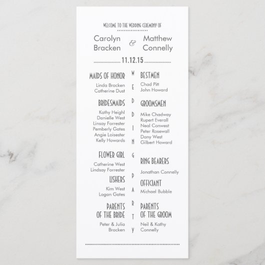 Chic Modern Gray | Rackkarte für das White Wedding Programm (Vorderseite)