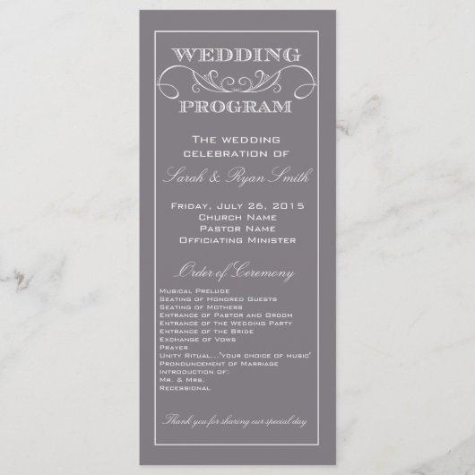 Chic Modern Gray Swirl Wedding Program Programm (Vorderseite)