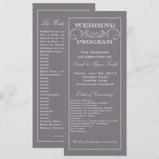 Chic Modern Gray Swirl Wedding Program Programm (Vorne/Hinten)