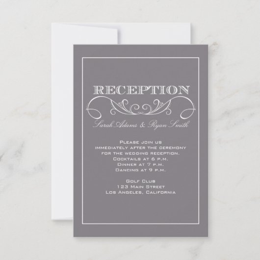 Chic Modern Gray Wedding Reception Einladung (Vorderseite)