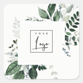 Chic Modern Green Leafy Tropical Foliage Fern Logo Quadratischer Aufkleber