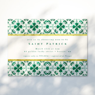 Chic Modern Green St. Patrick's Day Baby Shower Einladung
