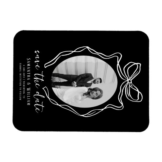 Chic Modern Hand Drawn Bow Wedding Save the Date Magnet (Horizontal)
