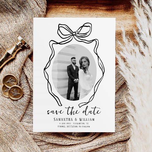 Chic Modern Hand Drawn Bow Whimsical Wedding Save The Date