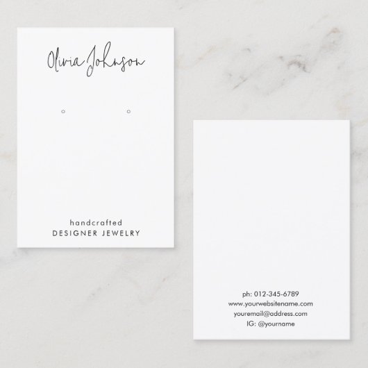 Chic Modern Hand Letted Juwelen Earring Display Visitenkarte (Vorne/Hinten)