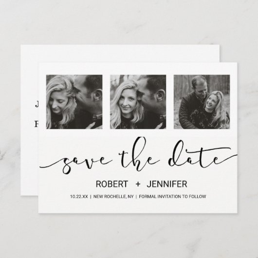 Chic modern Hand Letted Save the Date Foto Ankündigungspostkarte (Vorne/Hinten)
