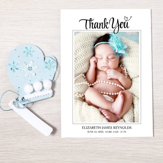 Chic Modern Heart Script Custom Newborn Baby Foto Dankeskarte
