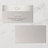 Chic Modern Imitats Silver Foil and Taupe Monogram Visitenkarte (Vorne/Hinten)