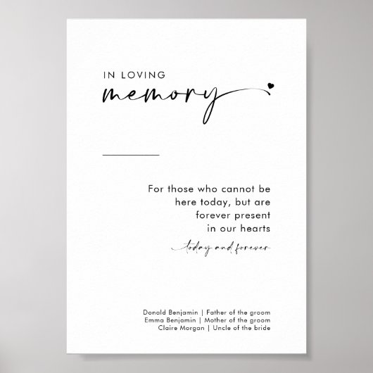 Chic Modern in Love Memory Wedding-Zeichen Poster (Vorne)