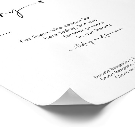 Chic Modern in Love Memory Wedding-Zeichen Poster (Ecke)