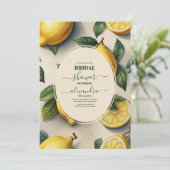 Chic Modern Lemon Mediterranes Brautparty Einladung (Stehend Vorderseite)