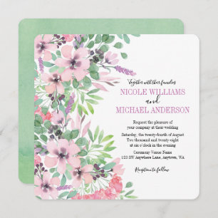 Chic modern Lilac Aquarellpeony Foliage WEDD Einladung