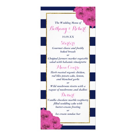 Chic Modern Luxe Pink Roses Wedding Menü (Vorne)