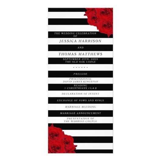 Chic Modern Luxe Rote Rosen Hochzeitsprogramm Werbekarte (Vorne)
