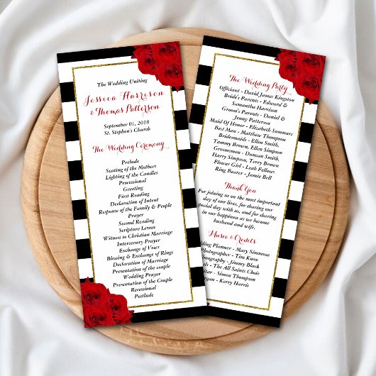 Chic Modern Luxe Rote Rosen Hochzeitsprogramm Werbekarte