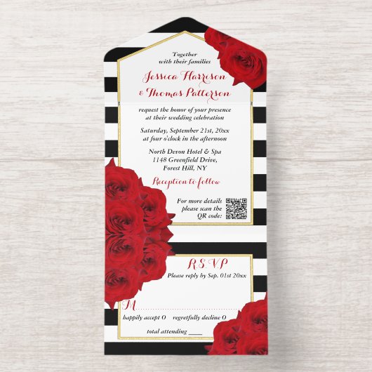 Chic Modern Luxe Wedding Real Gold Foil präsentier All-in-One-Einladung (Innenseite)