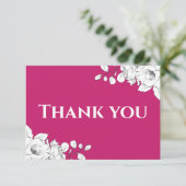 Chic Modern Magenta White Floral Dankeskarte (Stehend Vorderseite)