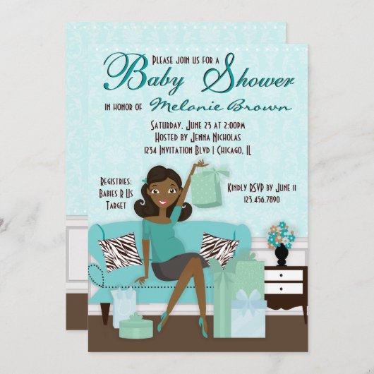 Chic Modern Mama mit Geschenke Babydusche Einladun Einladung (Vorne/Hinten)