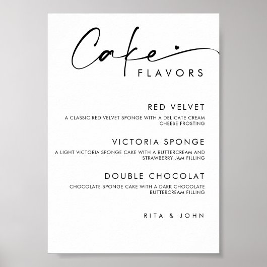 Chic Modern Menu Cake Wedding Cake Sign Poster (Vorne)