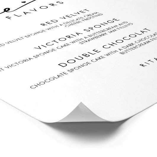 Chic Modern Menu Cake Wedding Cake Sign Poster (Ecke)