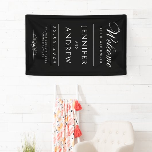 Chic, modern, Minimal Black Wedding Willkommen Banner (Insitu)