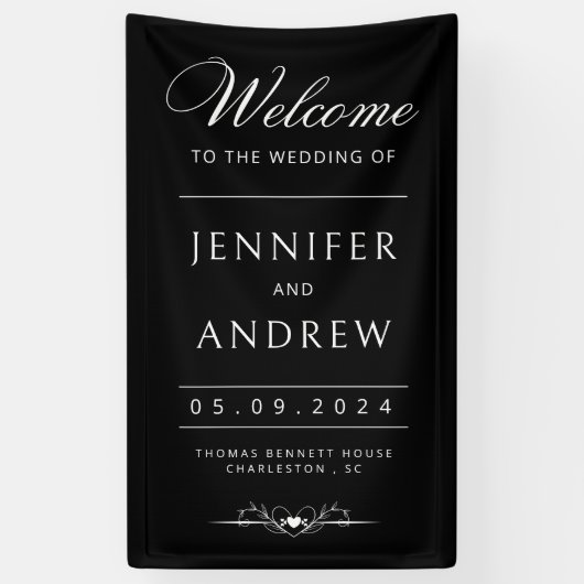 Chic, modern, Minimal Black Wedding Willkommen Banner (Vertikal)