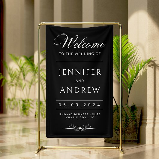 Chic, modern, Minimal Black Wedding Willkommen Banner