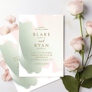 Chic Modern Minimal Blush Pink und Sage Wedding Einladung