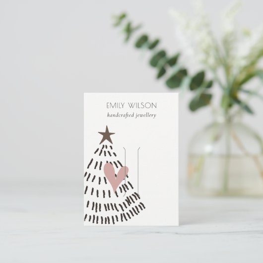 Chic Modern Minimal Christmas Tree Heart Hairpin Visitenkarte (Stehend Vorderseite)