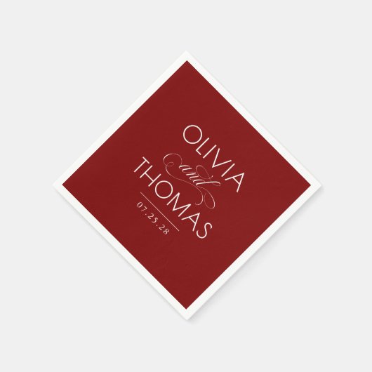 Chic Modern Minimalist Typography Red Wedding Serviette (Ecke)