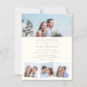 Chic Modern Minimalistisch Beige Foto Collage Wedd Magneteinladung (Vorderseite)
